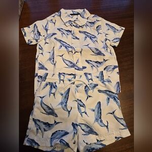 Janie and Jack White and Blue Whale Print Kids Matching Set- Swim